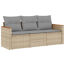 vidaXL Salon de jardin avec coussins 3pcs mélange beige résine tressée