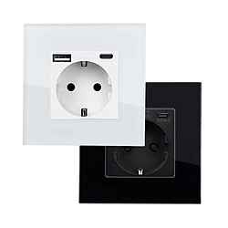 Ledkia Prise avec port USB Schuko Type F avec Cadre Verre Modern Blanc