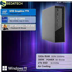 Sedatech Pack Mini-PC Pro • Intel i9-12900 • 32Go RAM • 2To SSD M.2 • DVD-RW • Windows 11 • Moniteur 24"