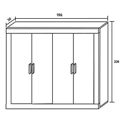 Pegane Armoire, placard garde-robe 4 portes coloris Chêne cambrian, blanc - Longueur 196 x Profondeur 50 x Hauteur 208 cm