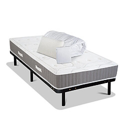 Olympe Literie Pack Intuition Pack Prêt à dormir INTUITION 90x200 cm | Matelas Mémoire de forme + Sommier Métal + Accessoires