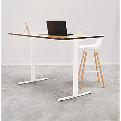 Alterego Bureau assis-debout électrique 'BIONIK'avec plateau en bois finition naturelle et pied en métal blanc - 150x70 cm