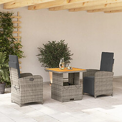 Maison Chic Ensemble à manger d'extérieur 3 pcs avec coussins,Salon de jardin gris résine tressée -GKD269987