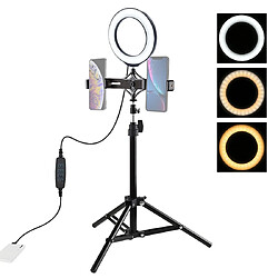 Wewoo Support de trépied 70cm + de diffusion en direct avec deux supports de téléphone + 6,2 pouces 16cm anneau LED vlogging vidéo kits de lumière