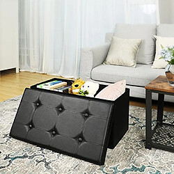 SONGMICS Pouf Coffre de Rangement Gain de Place Boîte Tabouret Pliable Chargement Max. de 300 kg Noir 76 x 38 x 38 cm LSF105