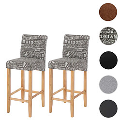 Mendler Lot de 2 tabourets de bar HWC-C33 ~ tissu words fabric, gris, pieds clairs 