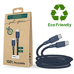 Avis BIGBEN Câble Recyclable en coton Bleu USB C/USB C 2 m 3A Just green