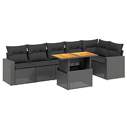 vidaXL Salon de jardin 7 pcs avec coussins noir résine tressée