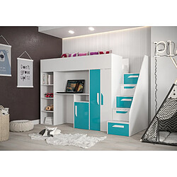 Abiks Meble PARTY 14 Lit superposé 247/165/120 (blanc/turquoise)