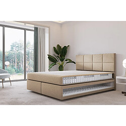 TRADA Lit adulte 140x200 cm Mallorca – lit suspendu avec matelas ressorts ensachés et matelas bonnell – tissu velours 