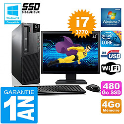 PC Lenovo M92p SFF Core I7-3770 Ram 4Go Disque 480 Go SSD Wifi W7 Ecran 22" · Occasion 