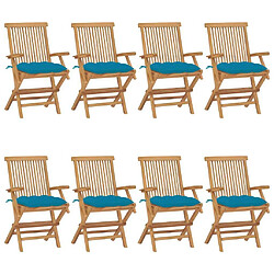 Maison Chic Lot de 8 Chaises de jardin,Fauteuil d'extérieur avec coussins bleu clair Teck massif -MN74233