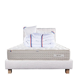 LUXURY LITERIE Ensemble matelas Sublime 140x200 cm + sommier beige ep20cm + 2 oreillers + couette