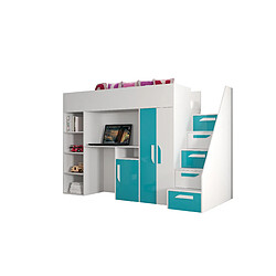 Abiks Meble PARTY 14 Lit superposé 247/165/120 (blanc/turquoise) 