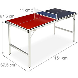 Relaxdays Table de ping-Pong Pliante, Portable, Filet, 2 Raquettes, 3 balles, Alu, MDF, 67,5 x 151 x 67,5 cm, Rouge/Bleu, 1