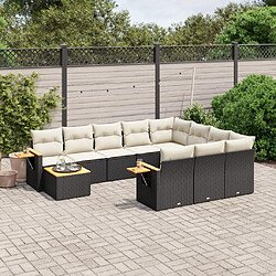 vidaXL Salon de jardin 11 pcs avec coussins noir résine tressée 