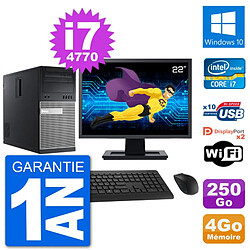 PC Tour Dell 9020 Ecran 22" Intel i7-4770 RAM 4Go Disque 250Go Windows 10 Wifi - Occasion