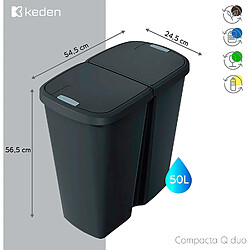 Poubelle à double couvercle Keden Compacta Q DUO 50L Un Compartiment Triage gris clair, gris cendre