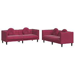 vidaXL Ensemble de canapés 2 pcs avec coussins rouge bordeaux velours