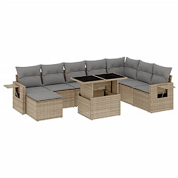 vidaXL Salon de jardin avec coussins 9 pcs beige résine tressée