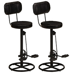 vidaXL Tabourets de bar lot de 2 noir cuir de chèvre véritable 