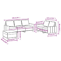 vidaXL Ensemble de canapés 3 pcs avec coussins Jaune clair Tissu pas cher