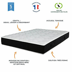 Ebac Matelas 140x190 Malta - Mousse - Hauteur 20 cm - 3 zones - Soutien très ferme