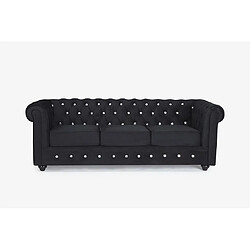 Vente-Unique Canapé 3 places CHESTERFIELD - velours noir et boutons effet cristal