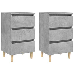 vidaXL Tables de chevet avec pieds en bois 2 pcs gris béton 40x35x69cm