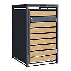 AXI Lucas Cache Poubelle Métallique Anthracite/Aspect Bois - Abri poubelle pour 1 conteneur - Max. 240L - Abri Poubelle Extérieur avec Excellente Ventilation