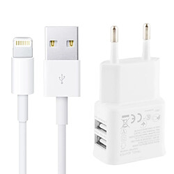 Wewoo Pour iPad, iPhone, Galaxy, Huawei, blanc Xiaomi, LG, HTC et autres smartphone, appareils rechargeables Adaptateur de charge de voyage à double sortie USB 2.1A avec câble USB, prise UE, 