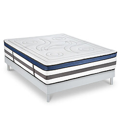 MAISON AUBERTIN Matelas Mémoire 30cm + Sommier Blanc 140x200 Ensemble Matelas Mémoire de forme h30cm et Sommier en kit bois 140x200