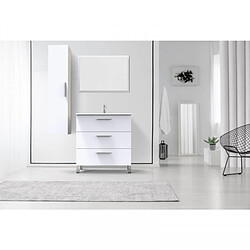 Dansmamaison Ensemble meuble sous vasque 3 tiroirs 80 cm Blanc + Miroir + Colonne - KISSA