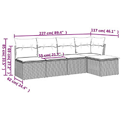 Avis vidaXL Salon de jardin avec coussins 5 pcs marron résine tressée