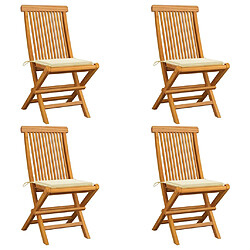 vidaXL Chaises de jardin et coussins crème lot de 4 Bois teck massif