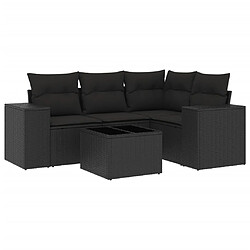 vidaXL Salon de jardin 5 pcs avec coussins noir résine tressée