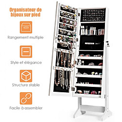 Helloshop26 Armoire à bijoux sur pied avec miroir inclinable serrure doublure et divers espaces de rangement 41 x 36,5 x 146 cm blanc 20_0001693 pas cher