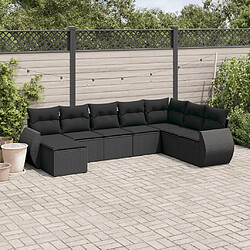 vidaXL Salon de jardin 8 pcs avec coussins noir résine tressée