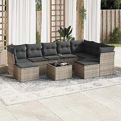 Maison Chic Salon de jardin avec coussins 10 pcs | Ensemble de Table et chaises | Mobilier d'Extérieur gris résine tressée -GKD93031