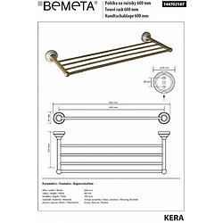 Bemeta - Maison De La Tendance Etagère porte-serviettes 60 x24,5 x6,6 cm KERA en laiton et céramique