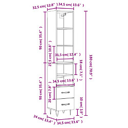 vidaXL Buffet haut Blanc brillant 34,5x34x180 cm Bois d'ingénierie pas cher