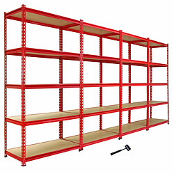 Monstershop Monster Racking 1 Rayonnage d'Angle Z-Rax Rouge et 4 Rayonnages Z-Rax Rouges en Acier Sans Boulons 90cm x 45cm x 183cm Monster Racking - 1 Rayonnage d'Angle Z-Rax Rouge et 4 Rayonnages Z-Rax Rouges en Acier Sans Boulons 90cm x 45cm x 183cm