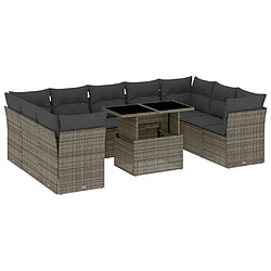 vidaXL Salon de jardin avec coussins 10 pcs gris résine tressée