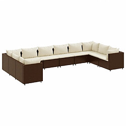 vidaXL Salon de jardin 10 pcs avec coussins marron résine tressée