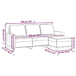 vidaXL Canapé à 3 places avec repose-pieds Crème 180 cm Tissu pas cher