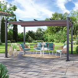 Avril Paris Tonnelle/Pergola aluminium 3x4m toile coulissante rétractable - Gris Taupe - Hero XL