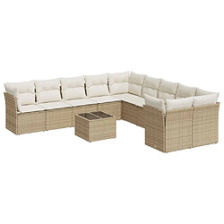 vidaXL Salon de jardin 11 pcs avec coussins beige résine tressée