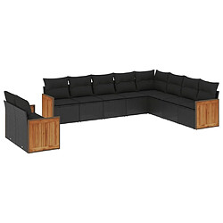 vidaXL Salon de jardin 10 pcs avec coussins noir résine tressée