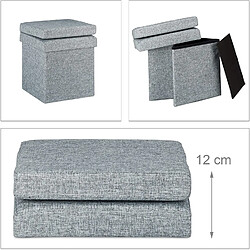 Helloshop26 Tabouret coffre de rangement pliant avec appui dos en lin gris 13_0002778