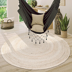 Paco-Home Tapis Salon Rond Poils Ras Fait Main Moderne Motif Monochrome Blanc Cassé Blanc